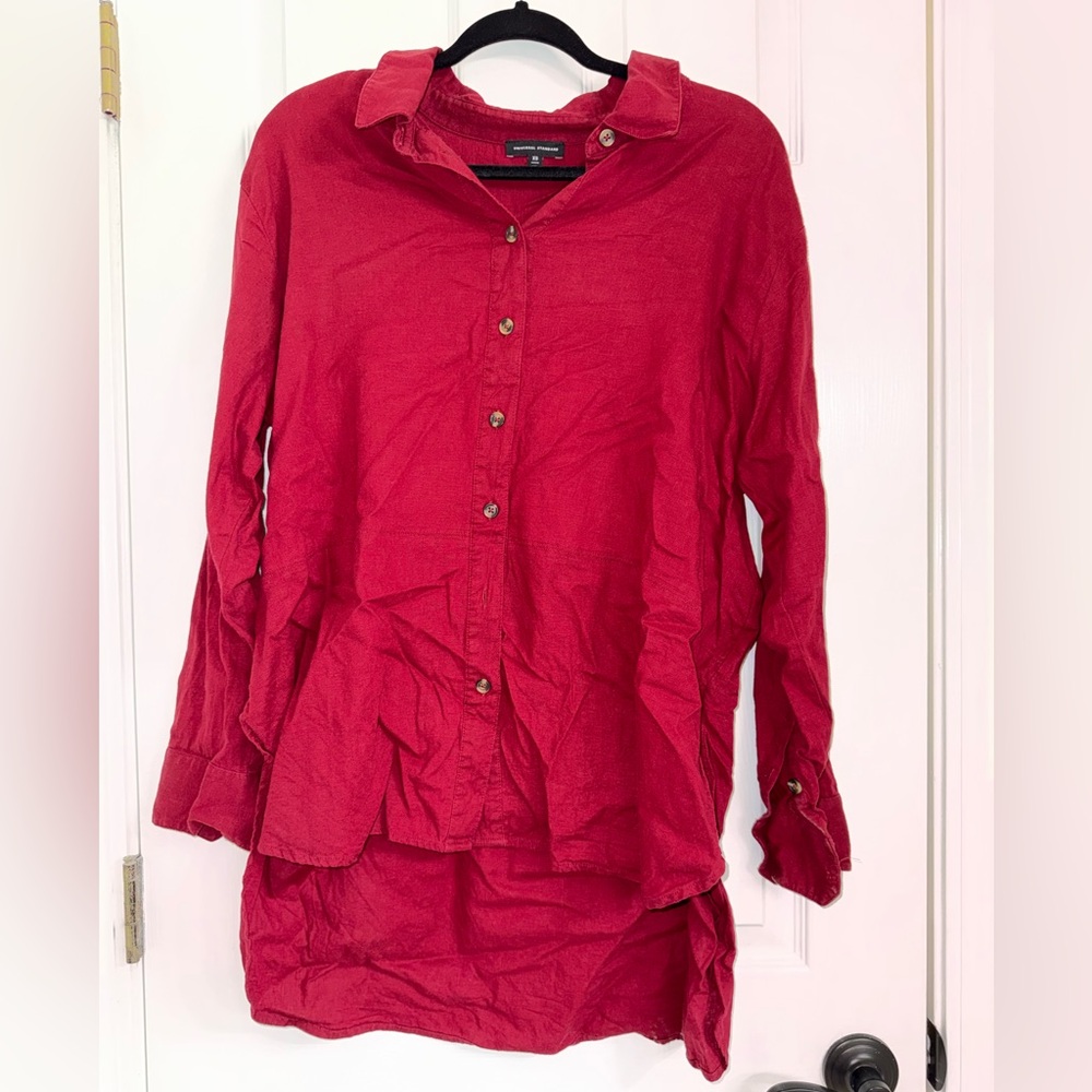 Universal Standard Linen Red Button Down Shirt